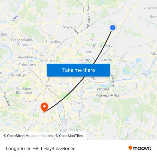 Longperrier to L'Hay-Les-Roses map