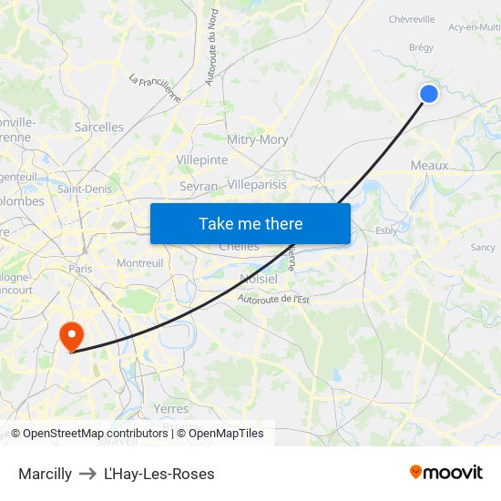 Marcilly to L'Hay-Les-Roses map