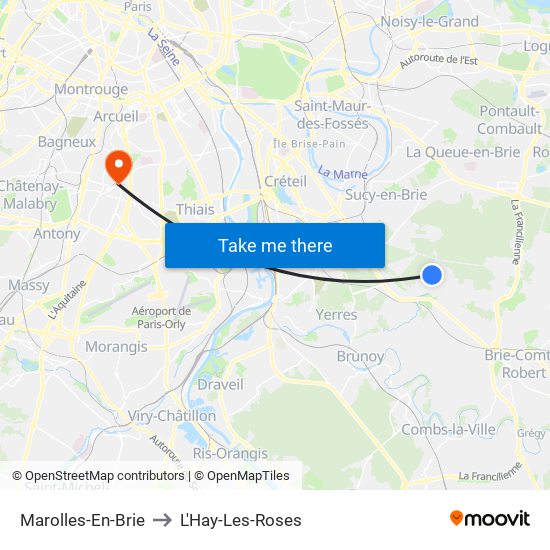 Marolles-En-Brie to L'Hay-Les-Roses map