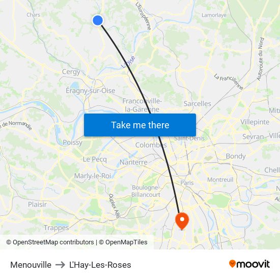 Menouville to L'Hay-Les-Roses map