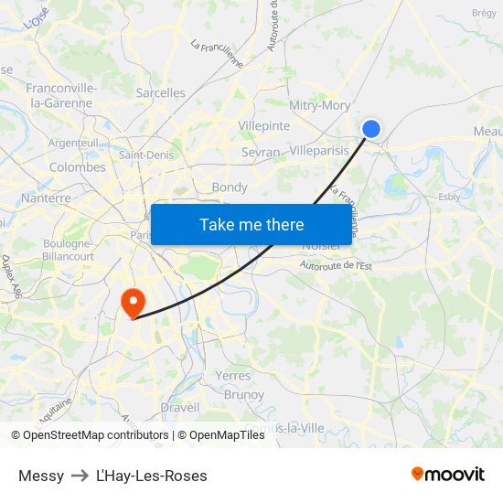 Messy to L'Hay-Les-Roses map