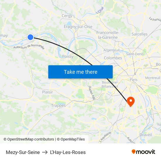 Mezy-Sur-Seine to L'Hay-Les-Roses map
