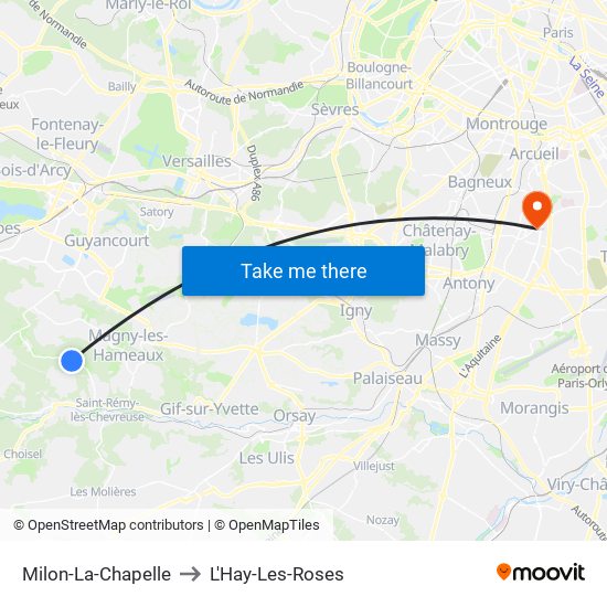 Milon-La-Chapelle to L'Hay-Les-Roses map