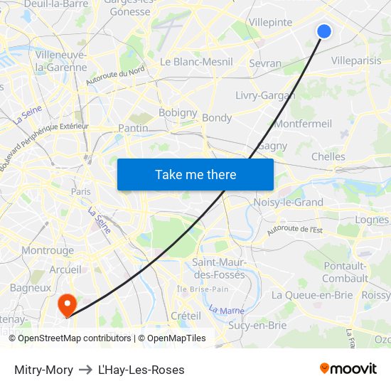 Mitry-Mory to L'Hay-Les-Roses map