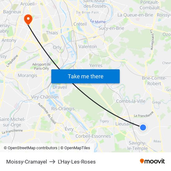 Moissy-Cramayel to L'Hay-Les-Roses map