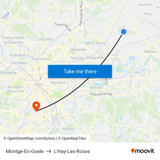 Montge-En-Goele to L'Hay-Les-Roses map