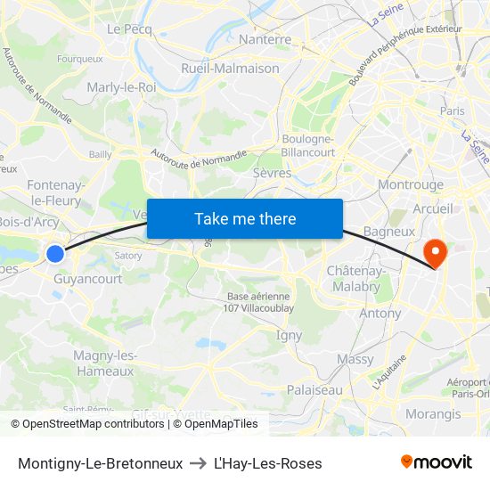 Montigny-Le-Bretonneux to L'Hay-Les-Roses map