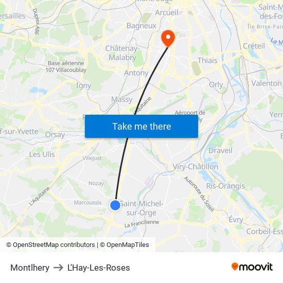 Montlhery to L'Hay-Les-Roses map