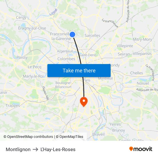 Montlignon to L'Hay-Les-Roses map