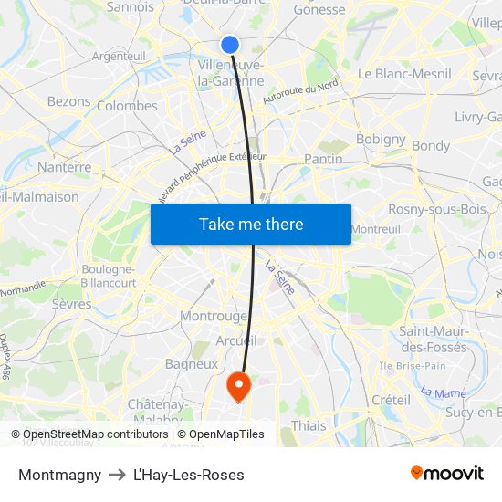 Montmagny to L'Hay-Les-Roses map