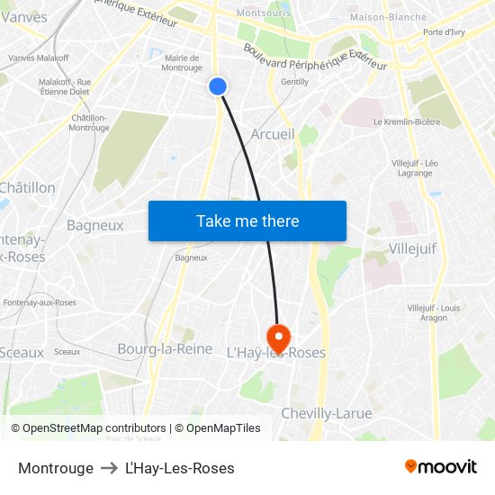 Montrouge to L'Hay-Les-Roses map