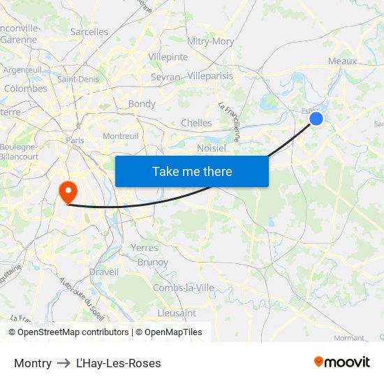 Montry to L'Hay-Les-Roses map