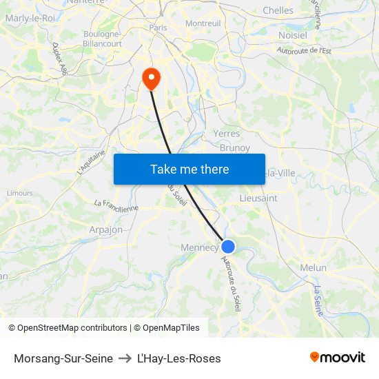 Morsang-Sur-Seine to L'Hay-Les-Roses map
