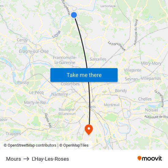 Mours to L'Hay-Les-Roses map