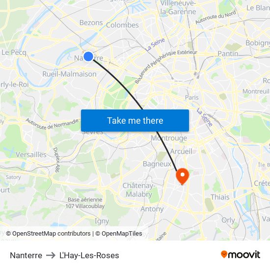 Nanterre to L'Hay-Les-Roses map