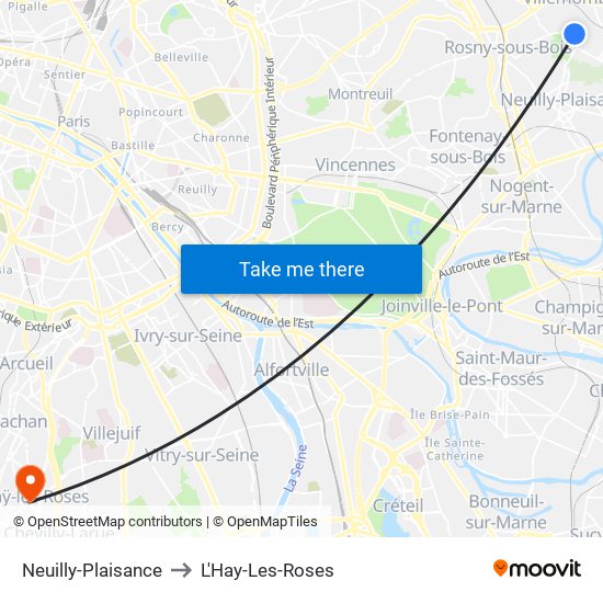 Neuilly-Plaisance to L'Hay-Les-Roses map
