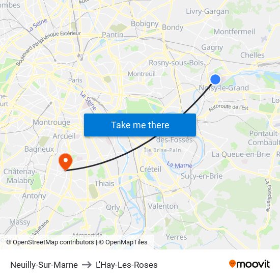 Neuilly-Sur-Marne to L'Hay-Les-Roses map