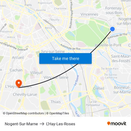 Nogent-Sur-Marne to L'Hay-Les-Roses map