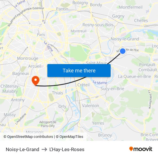 Noisy-Le-Grand to L'Hay-Les-Roses map