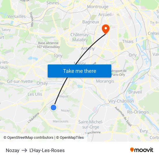 Nozay to L'Hay-Les-Roses map