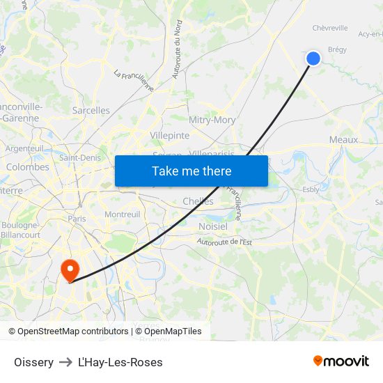 Oissery to L'Hay-Les-Roses map