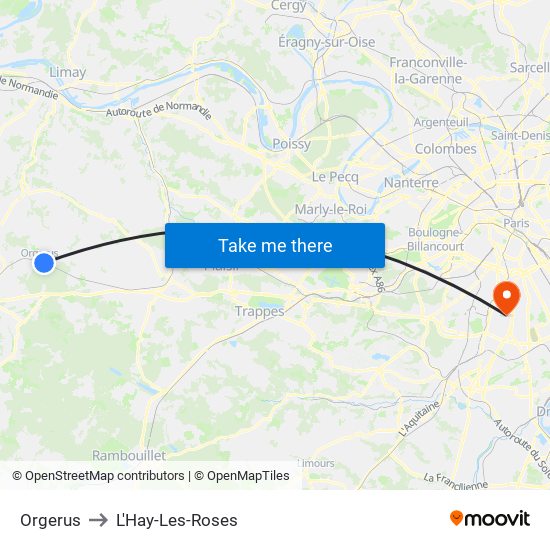 Orgerus to L'Hay-Les-Roses map