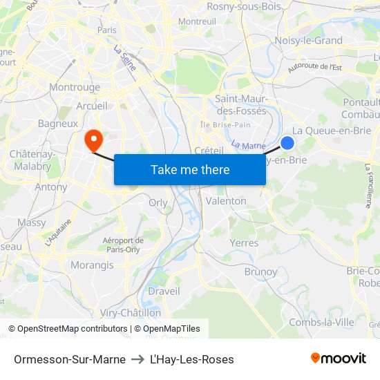 Ormesson-Sur-Marne to L'Hay-Les-Roses map