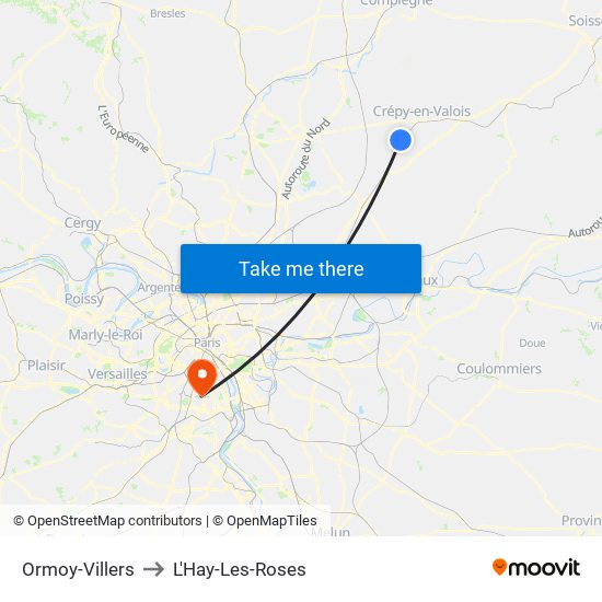 Ormoy-Villers to L'Hay-Les-Roses map