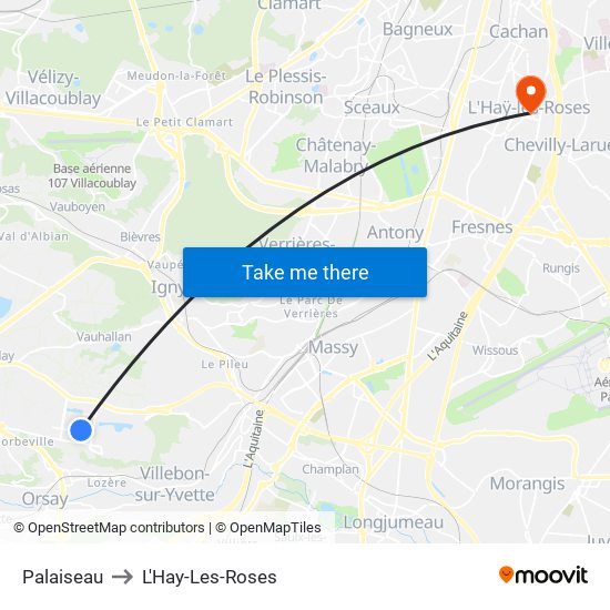 Palaiseau to L'Hay-Les-Roses map