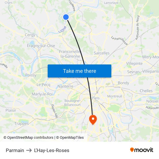 Parmain to L'Hay-Les-Roses map