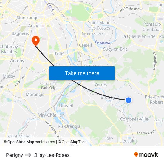 Perigny to L'Hay-Les-Roses map