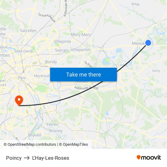 Poincy to L'Hay-Les-Roses map