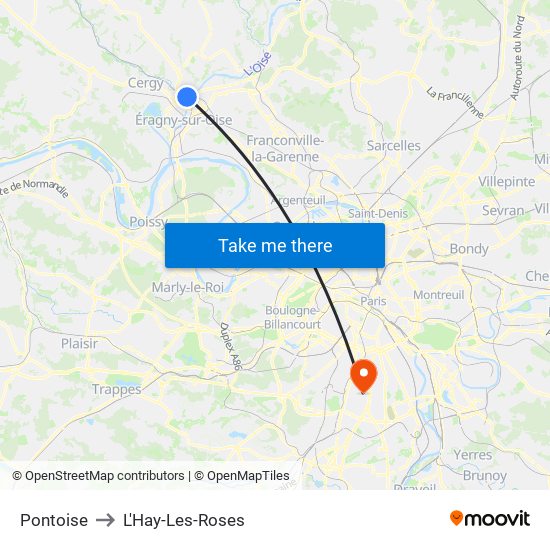 Pontoise to L'Hay-Les-Roses map