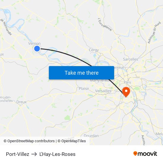 Port-Villez to L'Hay-Les-Roses map