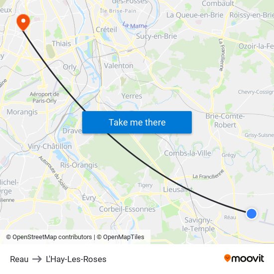 Reau to L'Hay-Les-Roses map