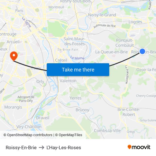 Roissy-En-Brie to L'Hay-Les-Roses map