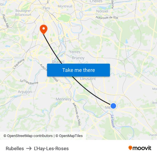 Rubelles to L'Hay-Les-Roses map