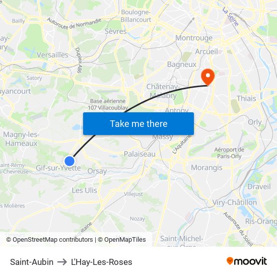 Saint-Aubin to L'Hay-Les-Roses map