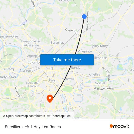 Survilliers to L'Hay-Les-Roses map