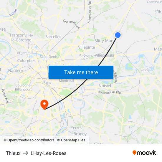 Thieux to L'Hay-Les-Roses map