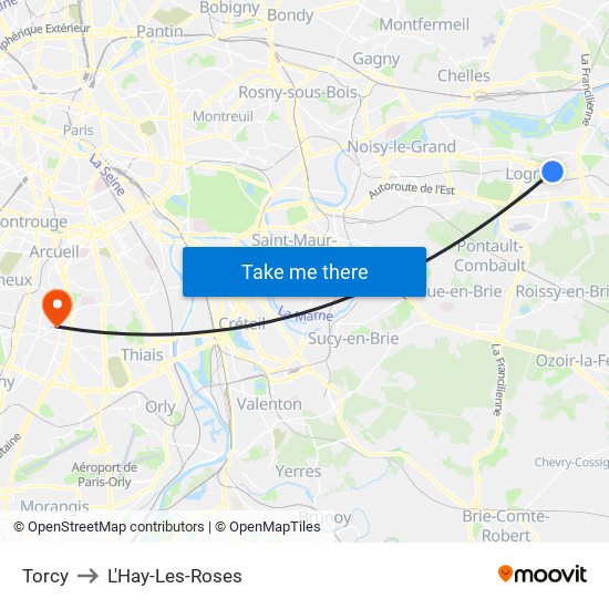 Torcy to L'Hay-Les-Roses map