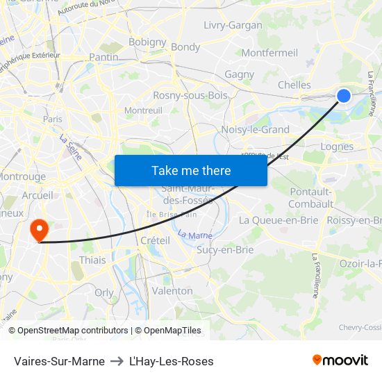 Vaires-Sur-Marne to L'Hay-Les-Roses map