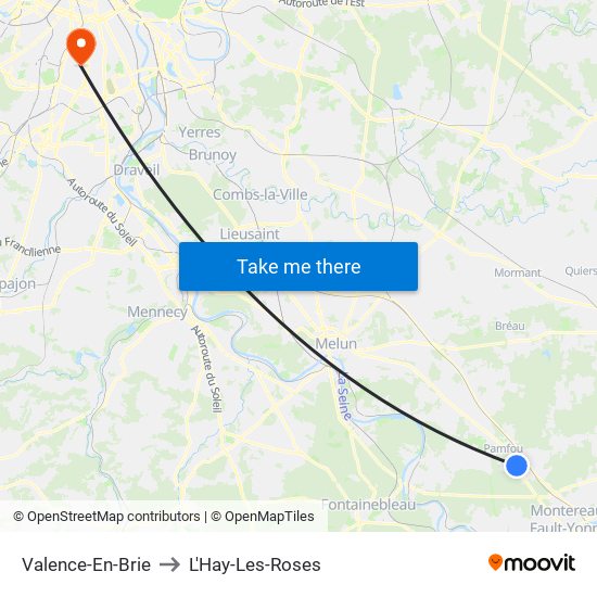 Valence-En-Brie to L'Hay-Les-Roses map