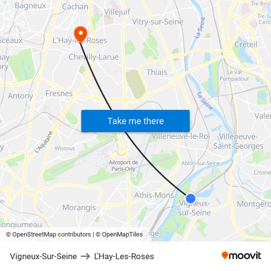 Vigneux-Sur-Seine to L'Hay-Les-Roses map