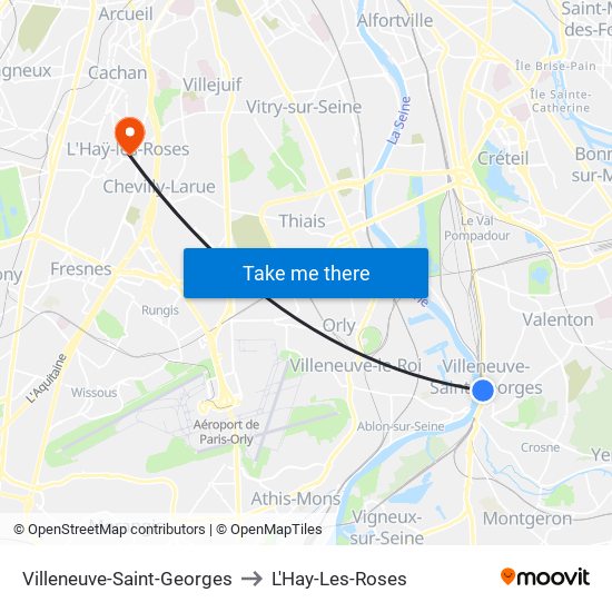 Villeneuve-Saint-Georges to L'Hay-Les-Roses map
