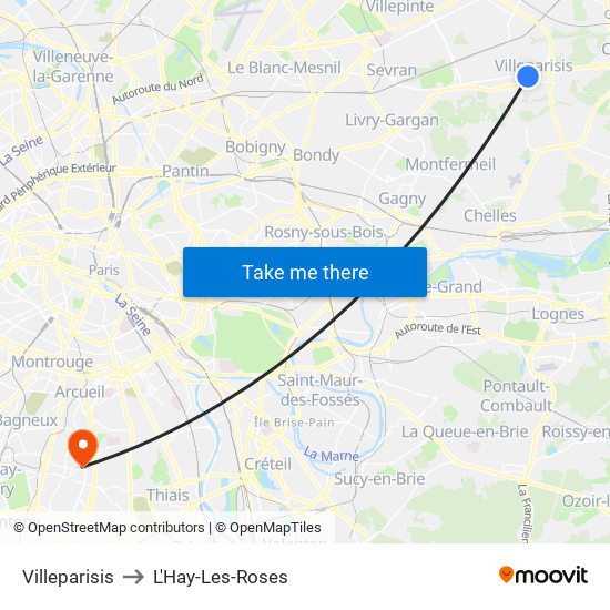 Villeparisis to L'Hay-Les-Roses map