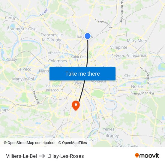 Villiers-Le-Bel to L'Hay-Les-Roses map