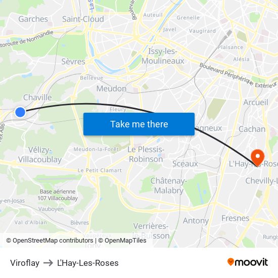 Viroflay to L'Hay-Les-Roses map