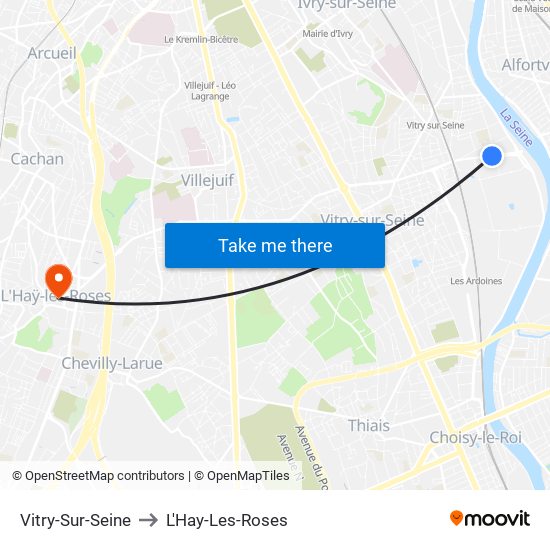 Vitry-Sur-Seine to L'Hay-Les-Roses map