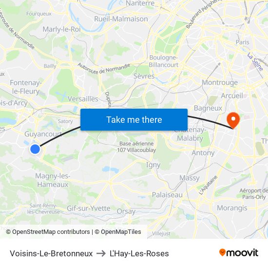 Voisins-Le-Bretonneux to L'Hay-Les-Roses map